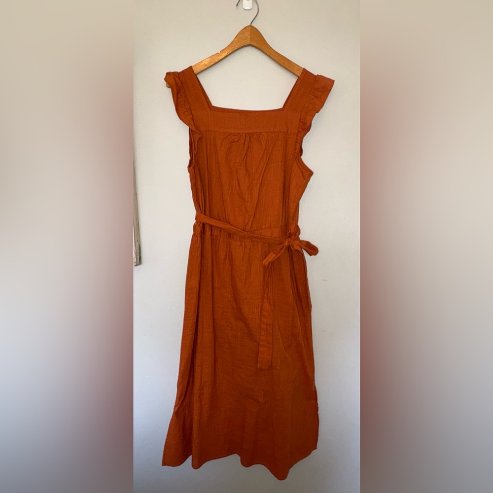 Linen Universal Thread Sleeveless Square-Neck Maxi Dress in Rust Orange
